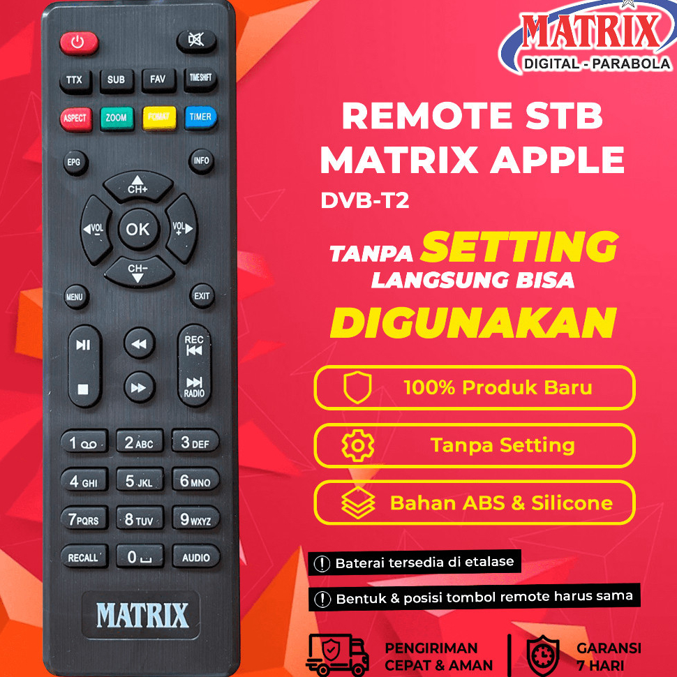 REMOTE STB RECIEVER DVB-T2 MATRIX APPLE HD MERAH murah