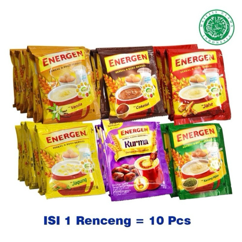 

energen vanila / cokelat / jahe / kacang hijau / kurma renceng renteng isi 10 pcs x 32 gr sereal sarapan instan oat