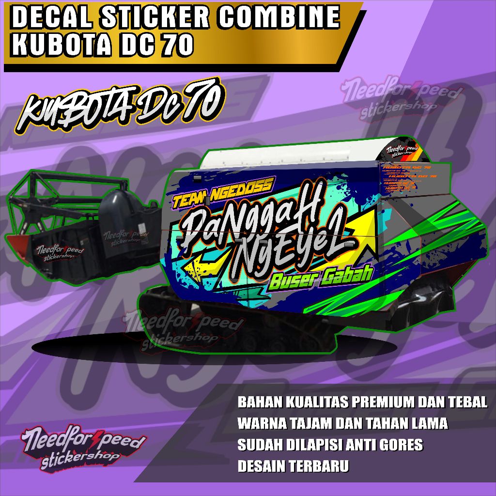 sticker decal kubota dc 70 combine harvester