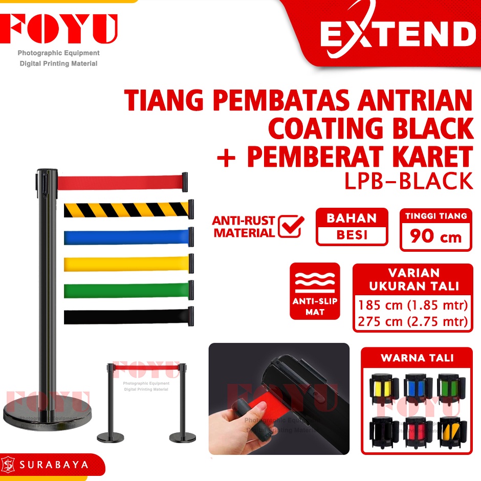 

Tiang Pembatas Antrian Antrean Pita Coating Black Stainless Hitam Besi Queue Line Pole Railing Stand 2 3 meter Extend LPBBlack ART C2L8
