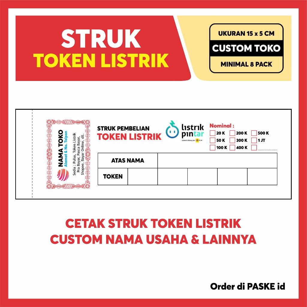 

STRUK PEMBELIAN TOKEN LISTRIK | NOTA TOKEN LISTRIK | CUSTOM SESUAI NAMA USAHA SENDIRI