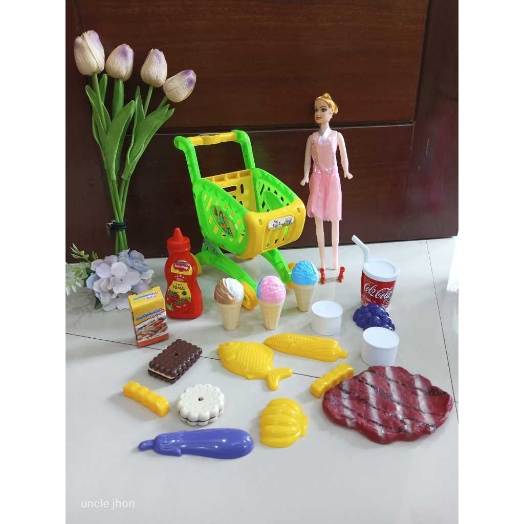 Mainan Anak Troli Belanja / 1 Set Keranjang Troli Belanja