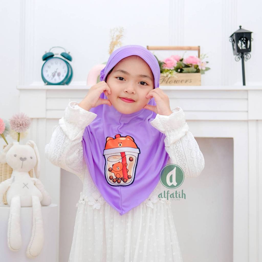 KERUDUNG ANAK TK MOTIF BOBA LUCU MURAH BAHAN JERSEY ADEM TERBAIK JILBAB INSTAN PEREMPUAN TERBARU