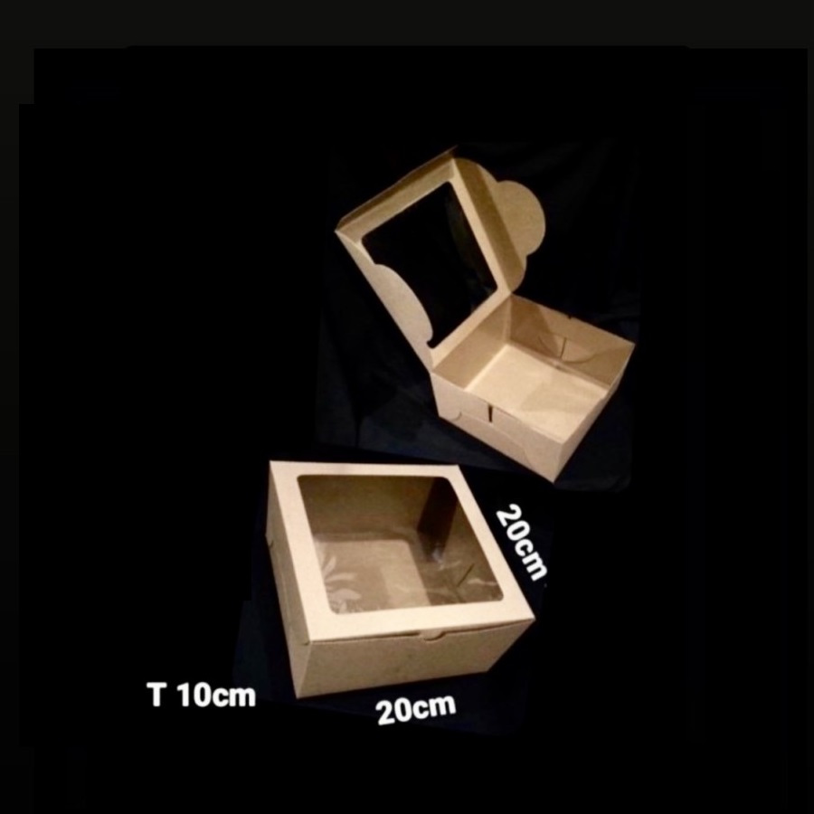 

(10 Pcs) Box Mika Hempers Cake Packaging Kotak Kue Bolu Brownies Dus Kraft Laminasi Dalam Uk 20x20x10 Cm