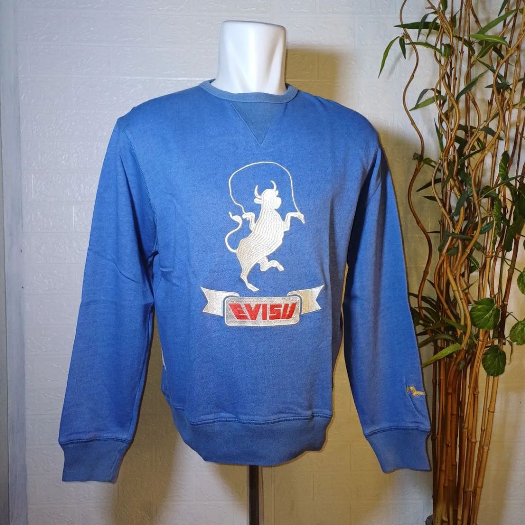 CREWNECK EVISU, BIRU, SIZE L (SECOND BRANDED) CN0017