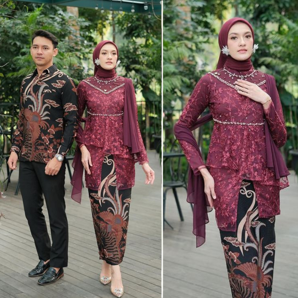 (Set Tunik - Kaluna Series) Batik Kebaya Couple Kaluna Kebaya Couple Modern Kebaya Wisuda Set Tunik 