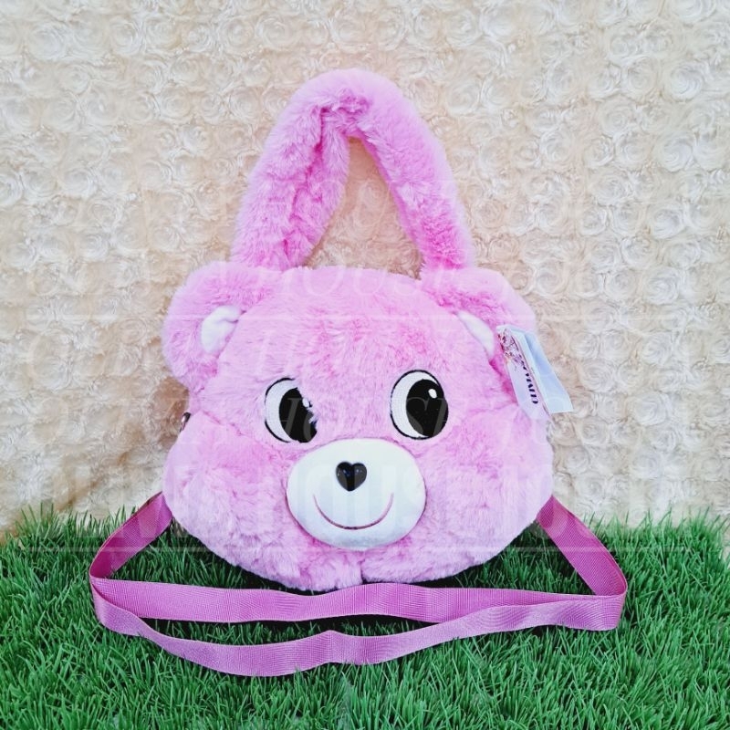 Tas Selempang Bulu Care Bears 2in1 Tas Tenteng Boneka Care Bears Pink Tas Slempang Care Bears