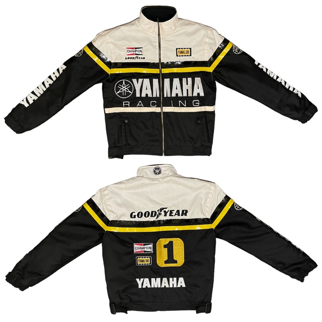 Jaket Yamaha Racing Anniversary 50th MotoGP Warna Hitam Cream Bordir Keren