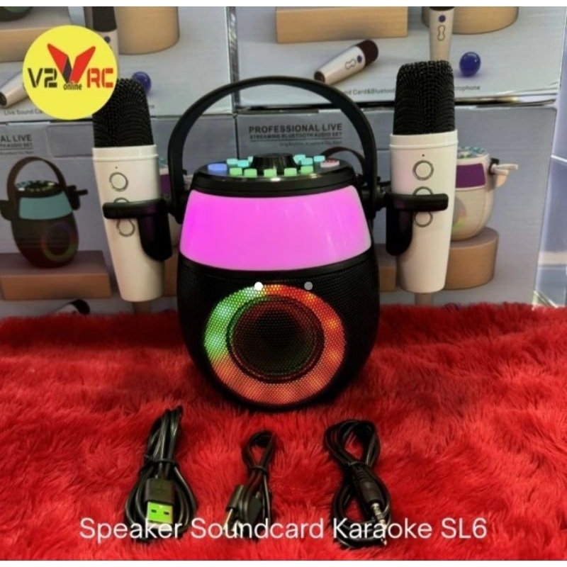 Speaker soundcard karaoke SL6 exstra 2 mic wireless