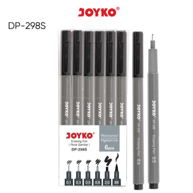 

( 1 SET 6 PCS ) SPIDOL DRAWING PEN / Pena Gambar Set Joyko DP-298S / DP 298S Waterproof