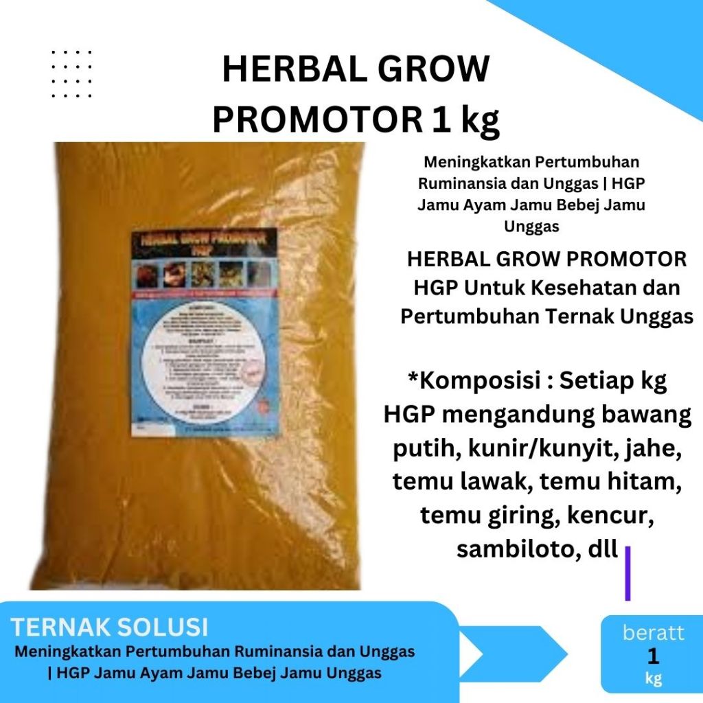 HERBAL GROW PROMOTOR 1 kg | Meningkatkan Pertumbuhan Ruminansia dan Unggas | HGP Jamu Ayam Jamu Bebe