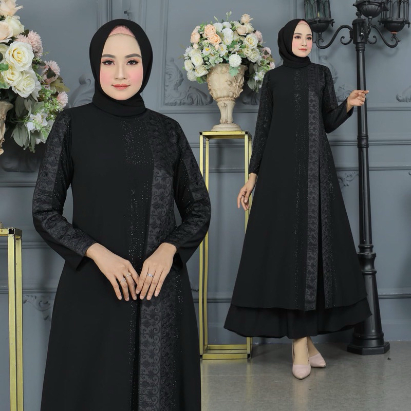 GAMIS ABAYA TURKEY BORDIR BELAH SAMPING FULL HITAM MEWAH TERLARIS DIVVSAA.COLLECTION-Belah Samping 01