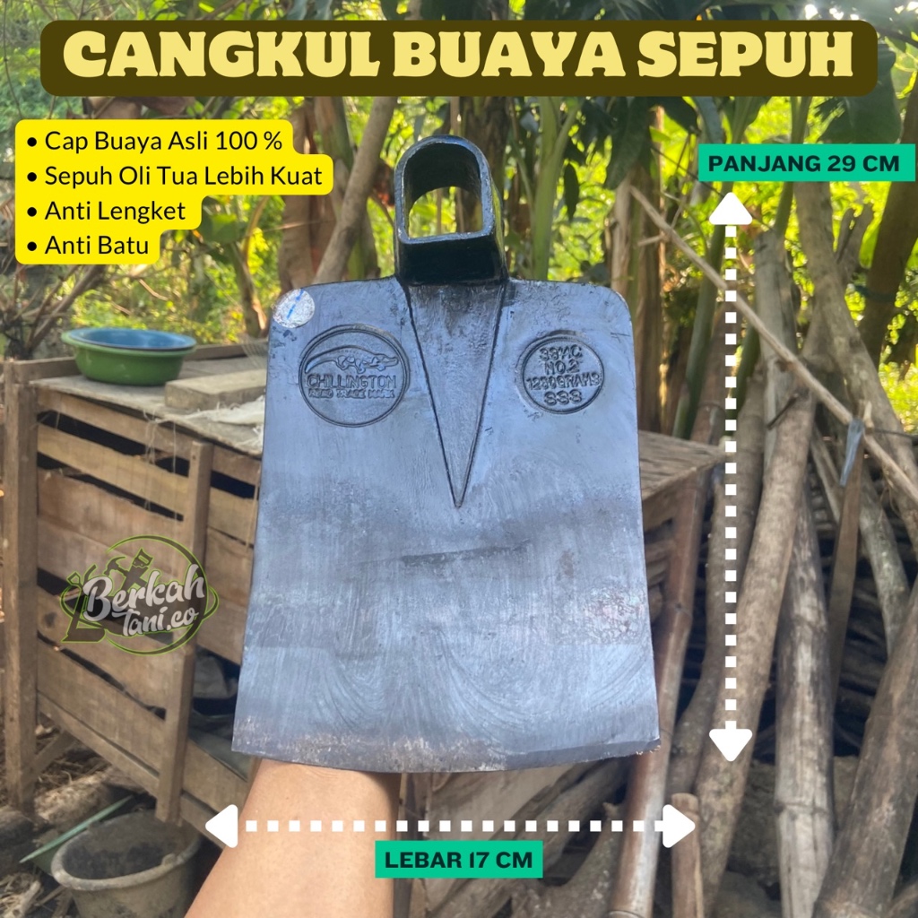 Cangkul Cap Buaya Sepuh Oli Asli Baja Original Produk Import - Pacul Sawah Anti Lengket Tajam Tebal 