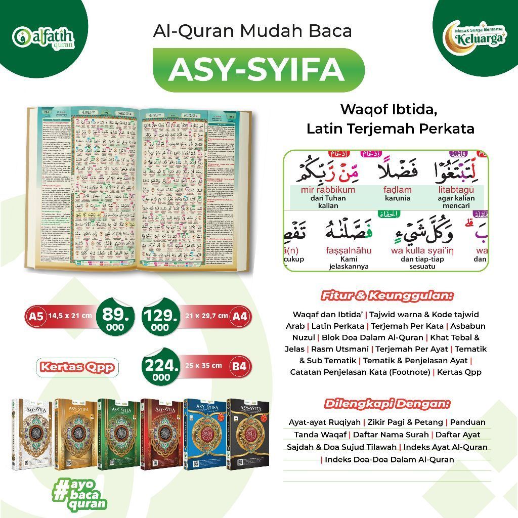 MUSHAF QURAN LATIN PER KATA & TAJWID WARNA ASY SYIFA A5 HC - AL FATIH QUR'AN - Al-Quran Asy-Syifa A5