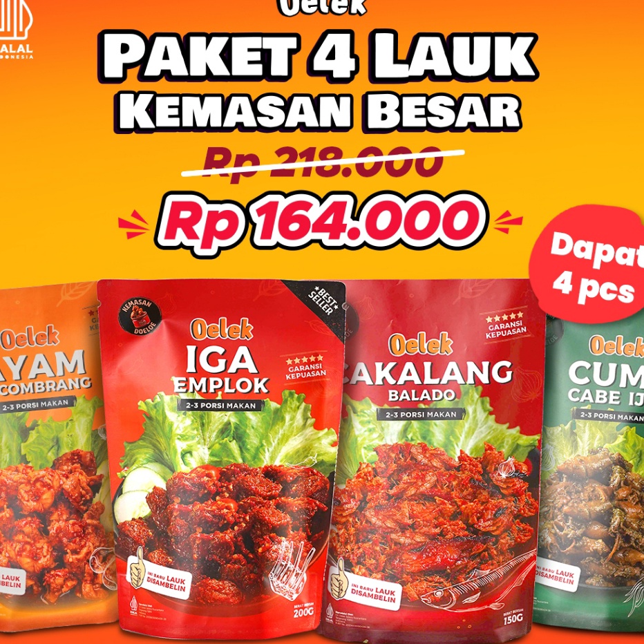 

COD Oelek Paket 4 Laoek Iga Emplok Cakalang Balado Cumi Cabe Ijo Ayam Kecombrang Lauk Siap Saji