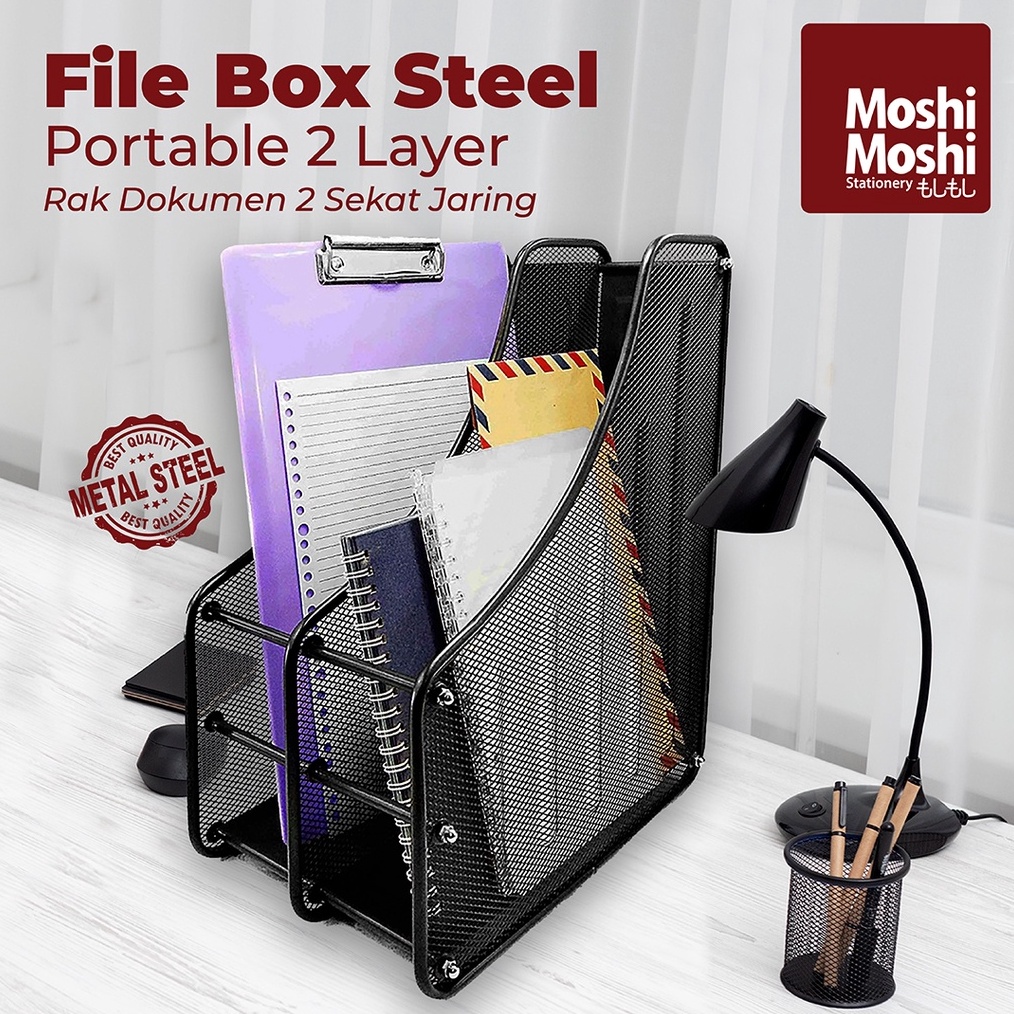 

File Box Foldable Steel 2 Layer Rak Penyimpanan Dokumen 2 Sekat Jaring Besi ART V5N2