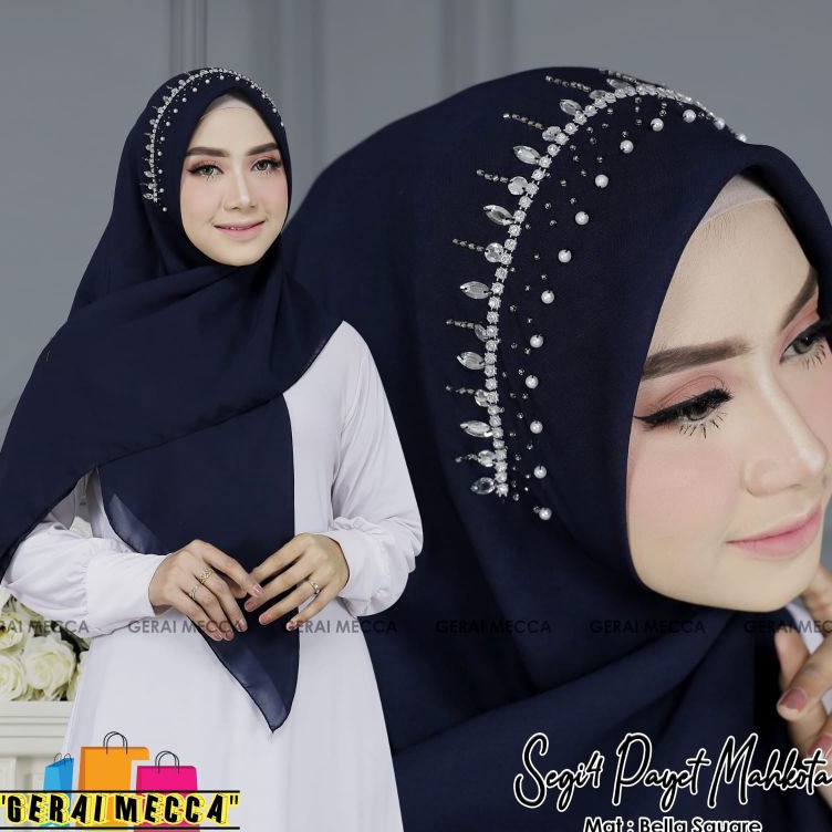 Laku Keras  Hijab Segi Empat Payet Mahkota Segi empat pesta Hijab Mewah