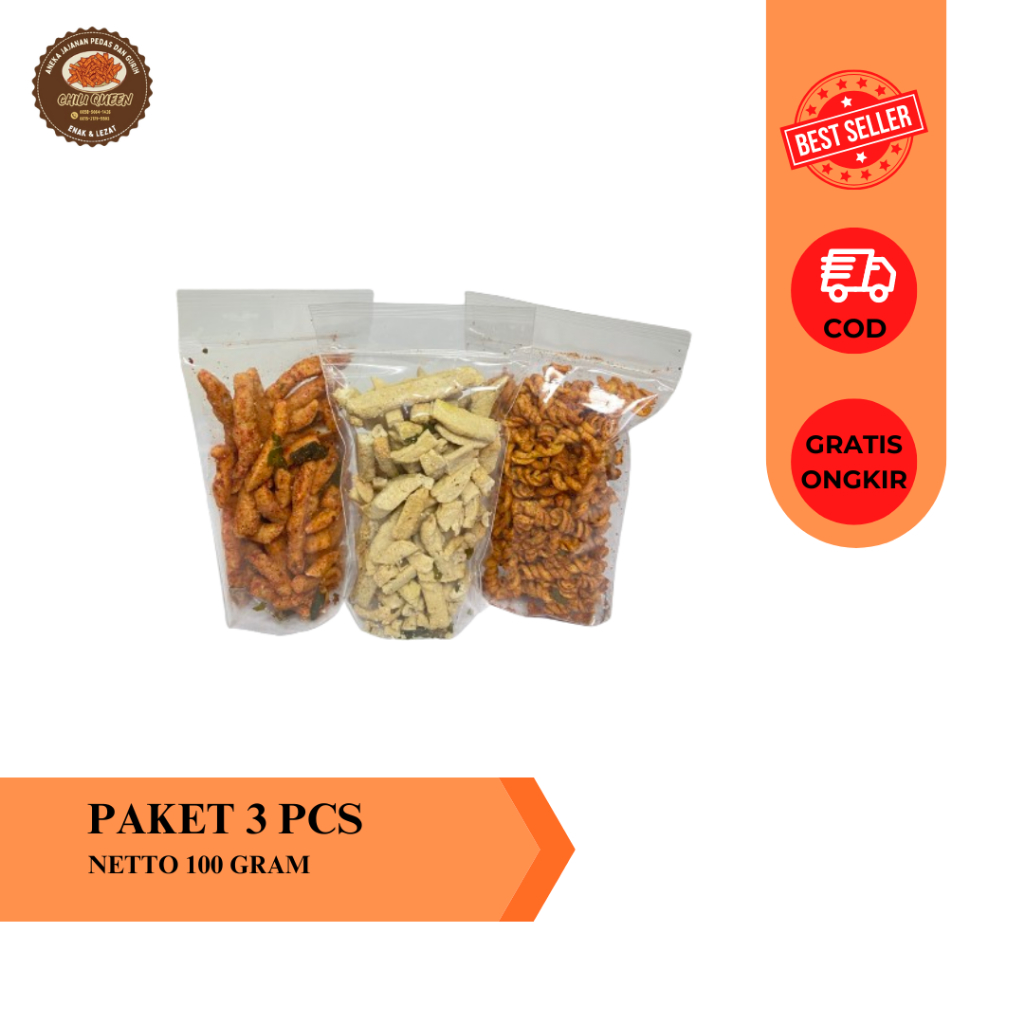 

Paket 3 Pcs 100 Gram Basreng Pedas + Basreng Ori + Makaroni Spiral