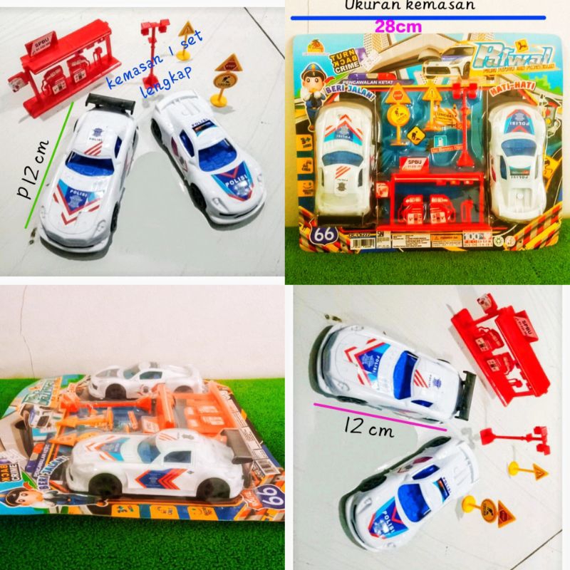 Mainan Mobil Polisi Kemasan 1 Set lengkap dengan miniatur pom bensin Pertamina 2 unit mobil polisi b