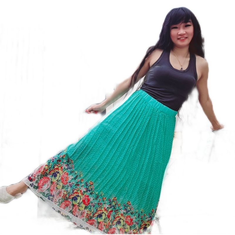 ROK PANJANG PLISKET PLUS FURING SIFON LONG SKIRT MUSLIMAH VINTAGE CASUAL ETNIK RETRO RUSTIC WANITA W