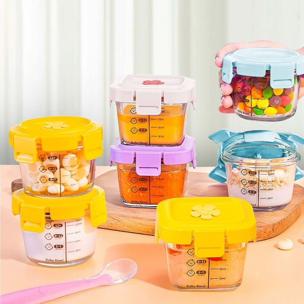 Ideame Tempat Mpasi Kaca/ Wadah Penyimpanan Mpasi Kotak/ Baby Food Container Penutup / Wadah Tempat 
