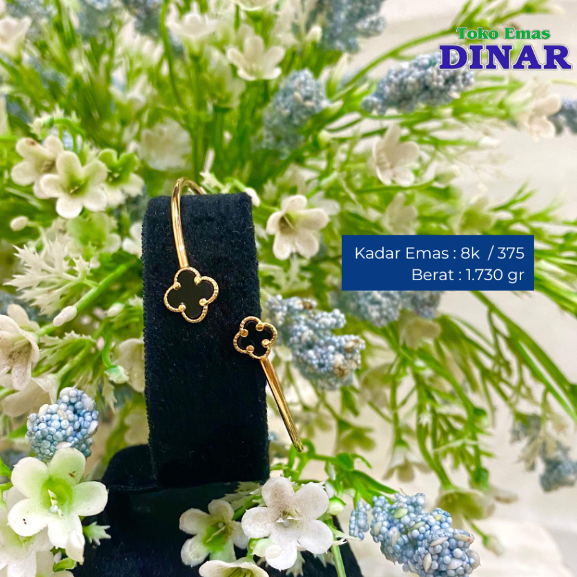GELANG OVAL MODEL CLOVER BATU HITAM - EMAS MUDA - KADAR 8K/375