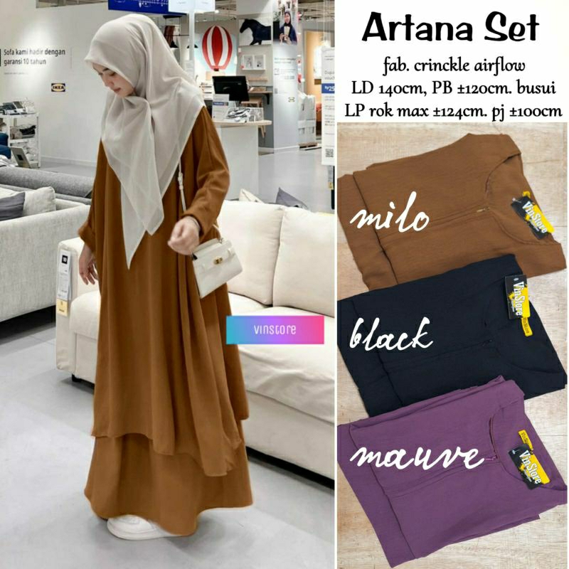 Artana Setelan Tunik Rok Basic Polos Bahan Crincle Airflow Termurah Kekinian Ori Vinstore