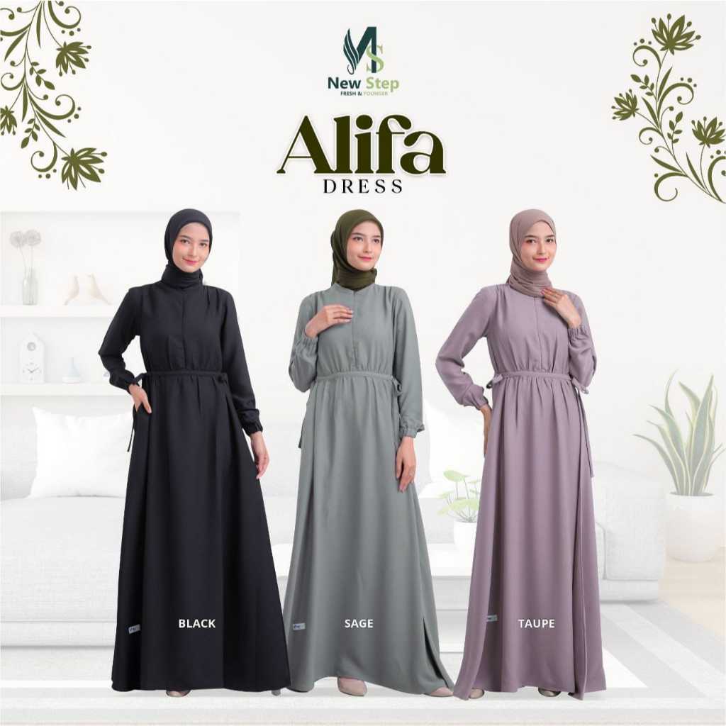 ALIFA DRESS BY NEW STEP - BUSANA MUSLIM GAMIS BASIC DRESS WANITA DEWASA REMAJA TERBARU TERKINI BAHAN