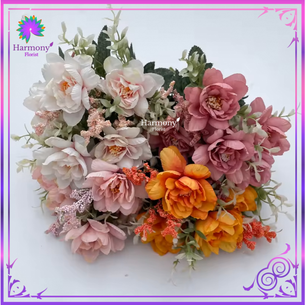 BUNGA MAWAR ROSE TANGKAI 5 MURAH ARTIFICIAL - MAWAR PLASTIK ROSE JEPANG DEKORASI (KN-66)