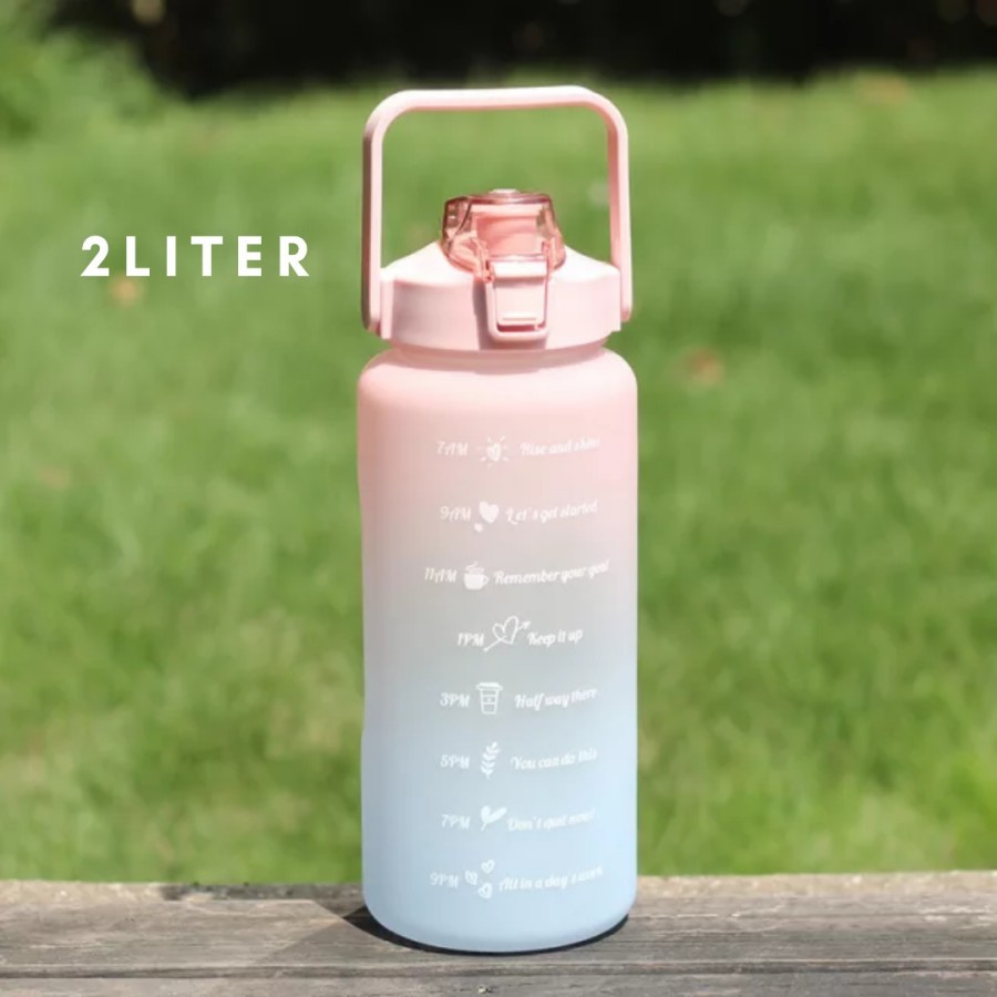 Botol Minum Botol Air Minum Motivasi 2 Liter Gradasi Gradient Rainbow - Pink