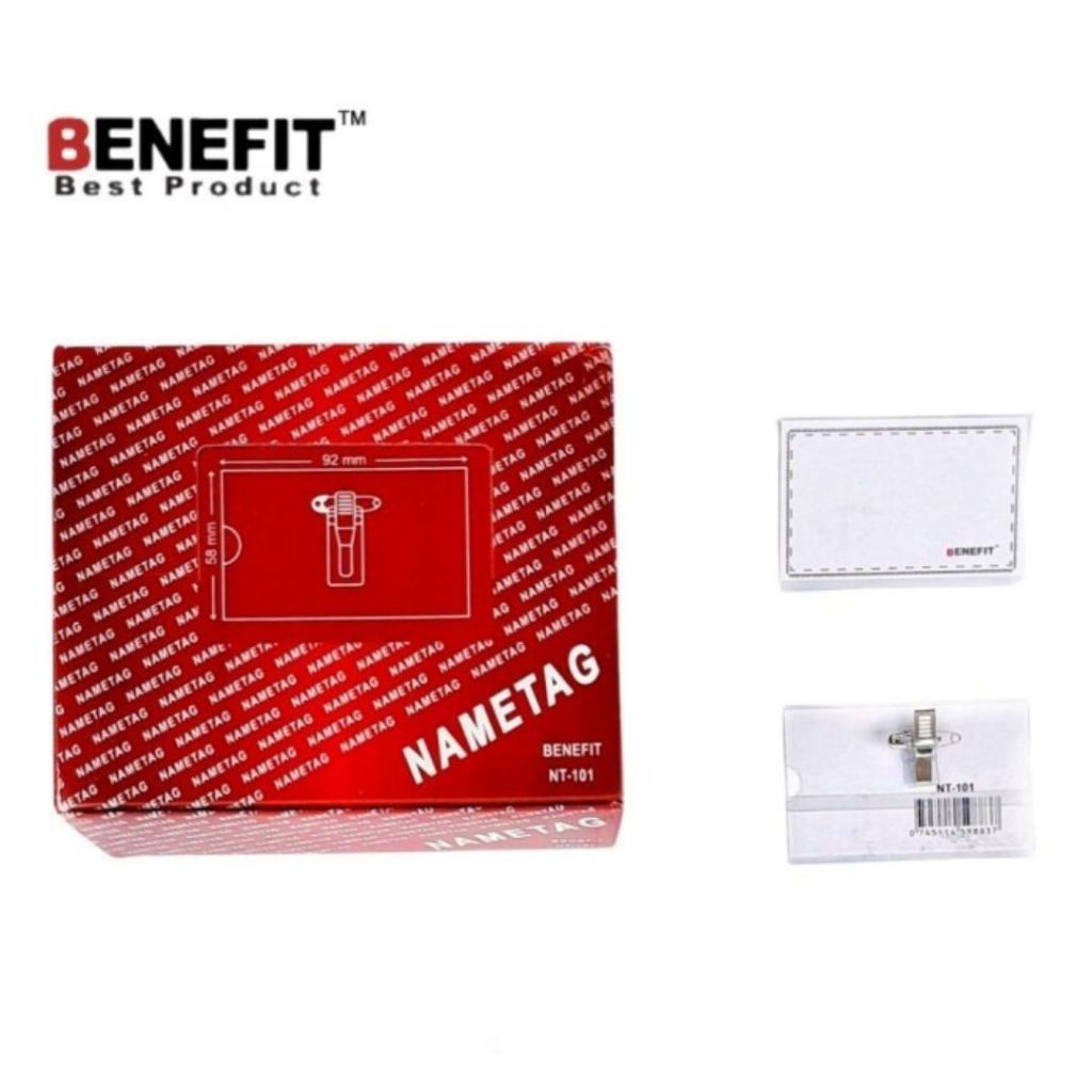 

1 BOX Isi 50pcs Name Tag Merk BENEFIT Ukuran 9.2cm x 5.8cm ID Card Jepit Saku Nametag Gantungan TANPA TALI Tools Office Stuff Perlengkapan Peralatan Kartu Identitas Card Case Perlengkapan Kerja Work Murah Termurah Grosir Prakarya Malang