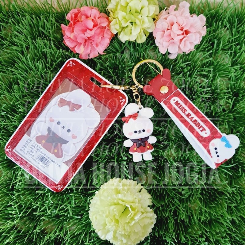 

ID Card Holder Rabbit Dress Merah Gantungan Kunci Kelinci PC Holder Name Tag Kelinci Dress
