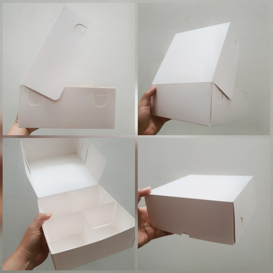 

( 10 pcs dus kue putih polos box kotak sekat 4 packaging brownies potong roti ukuran 20 x 20 x 8.5 cm