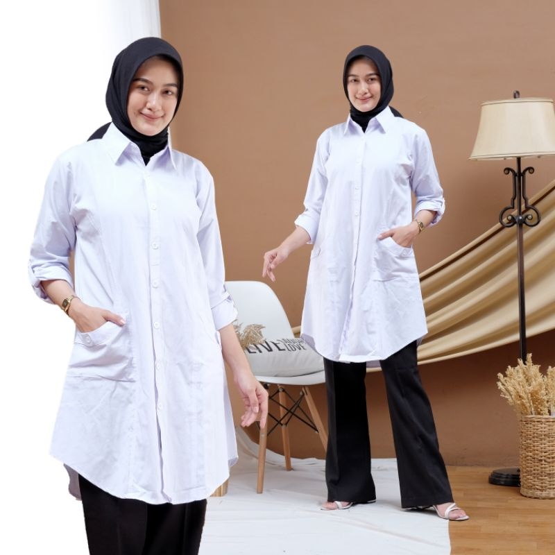 KEMEJA KERJA PUTIH DOKTER/KEMEJA KANTOR/TUNIK POLOS PUTIH/BAJU PPL/BAJU PNS DAN LAINYA