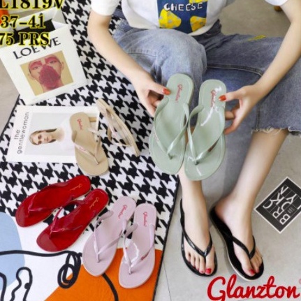 Terlaris L1819V IMPORT Merek Glanzton Sandal Jepit Wanita  Sandal Jelly Wanita Permukaan Glossy Ukur