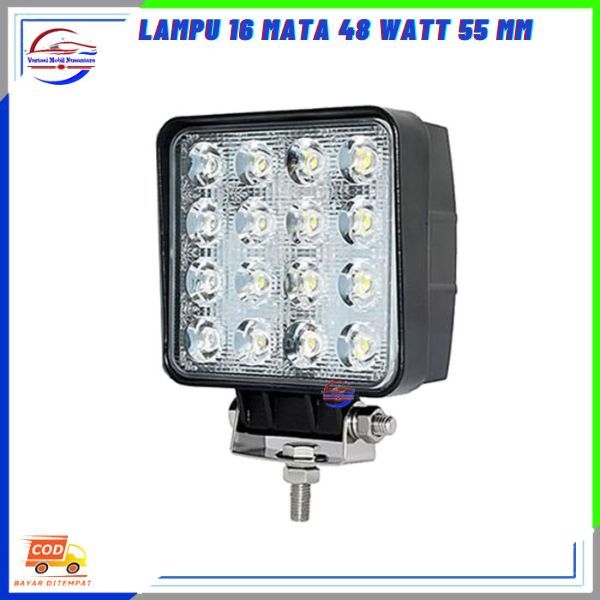 Lampu Led Kabut Sorot Putih Depan 16 Mata Kotak Variasi Mobil Truk Truck 12-24 Volt