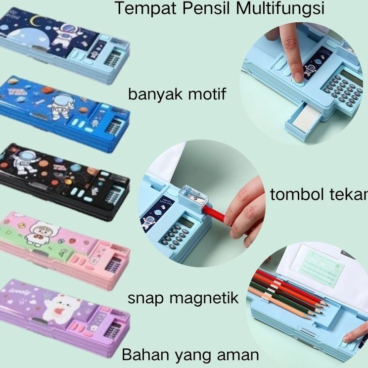 

Super Potongan CODPola Kartun Tempat Pensil Multifungsi with Kalkulator 2 Layer Tempat Pensil