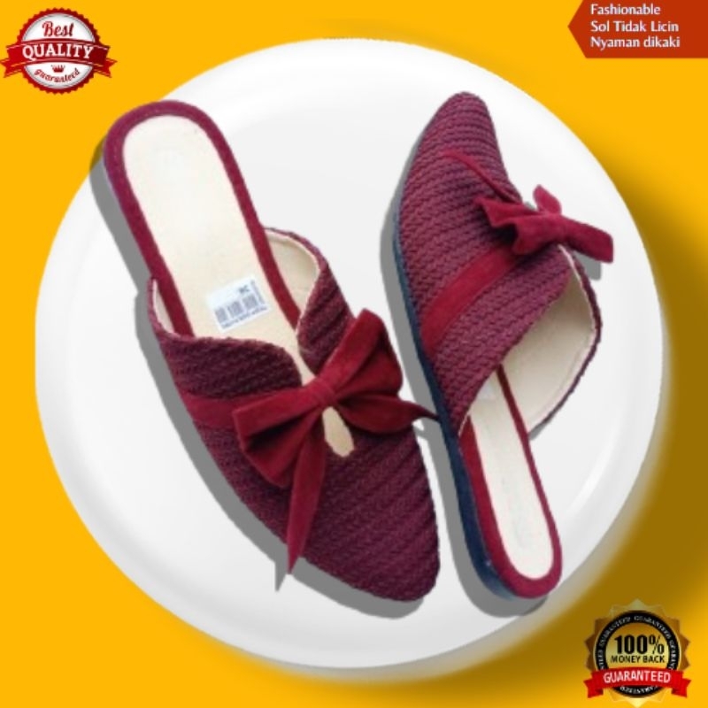 Sandal Wanita Slip On Sendal Flat Mules Kekinian Sol Karet Tali Pita