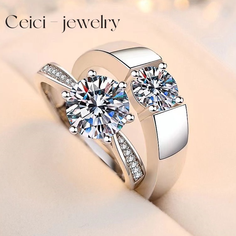 ART F5N3 Cincin Moissanite Perak Asli 925 Emas Putih Berlian Cincin Titanium Wanita Anti Karat Serti