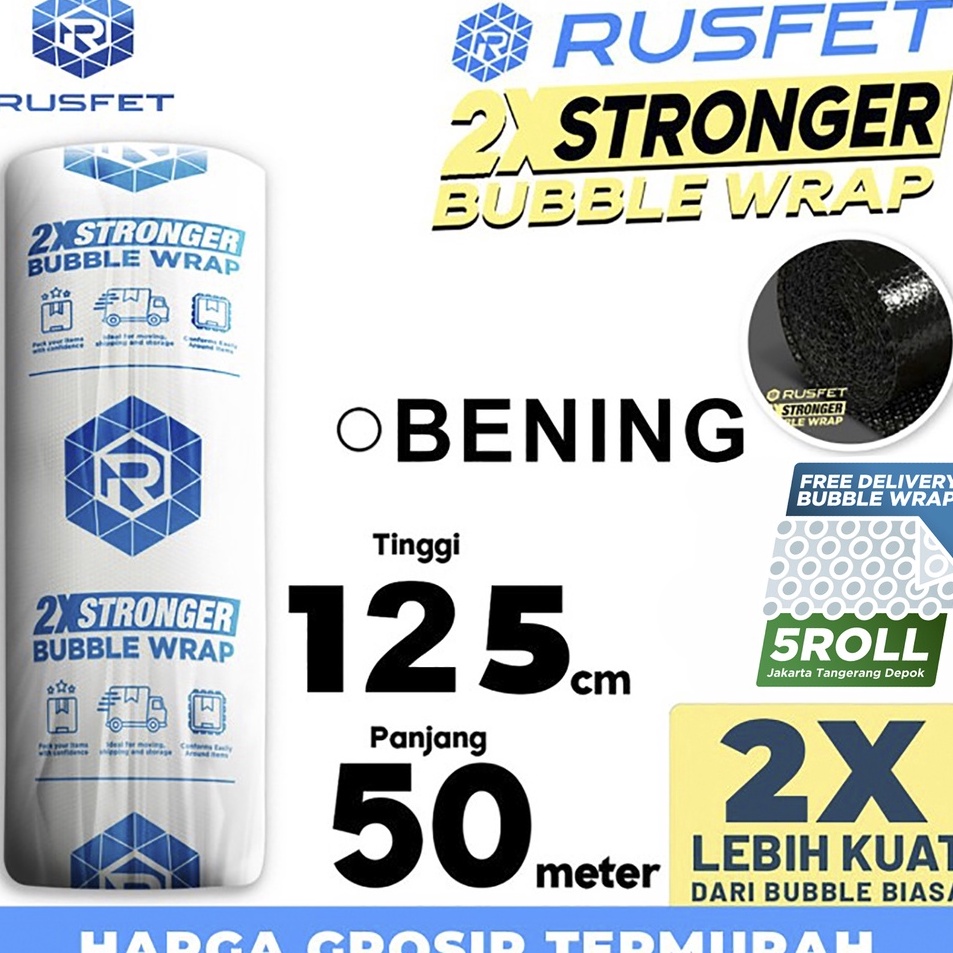 

New Now Bubble Wrap 125cm x 5meter RUSFET BENING Bubblewrap TERMURAH ROLL