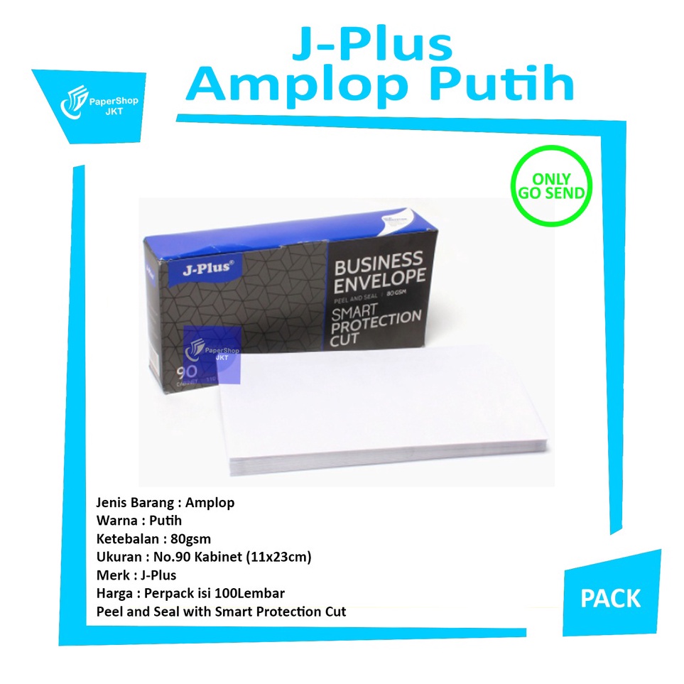 

Hadir Terbatas JPLUS Amplop Putih Biru Polos NO9 Kabinet 8Gsm