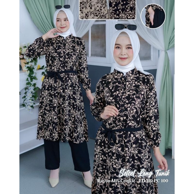 NADIRA LONG TUNIK DRESS KATUN DIAMOR MIX CRINKLE // NADIRA SET TUNIK MOTIF TERBARU // SETELAN LONGTU