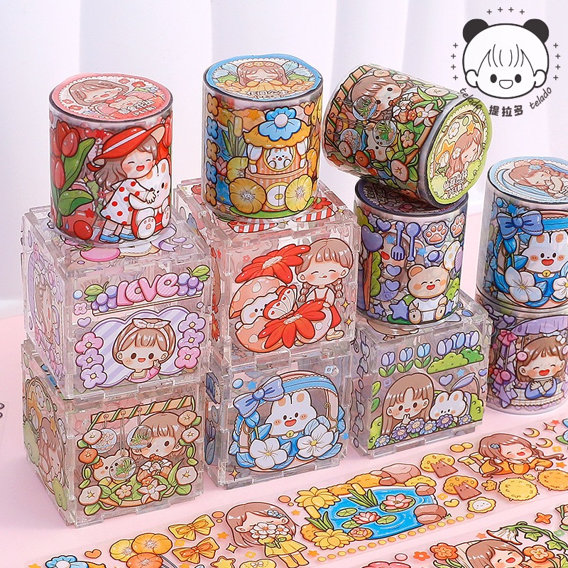 

Tape stiker bening anti air PET karakter kartun Masking tape sticker roll Washitape PVC waterproof lucu Diary jurnal scrapbook DIY Daily planner untuk dekorasil aesthetic Anak Perempuan