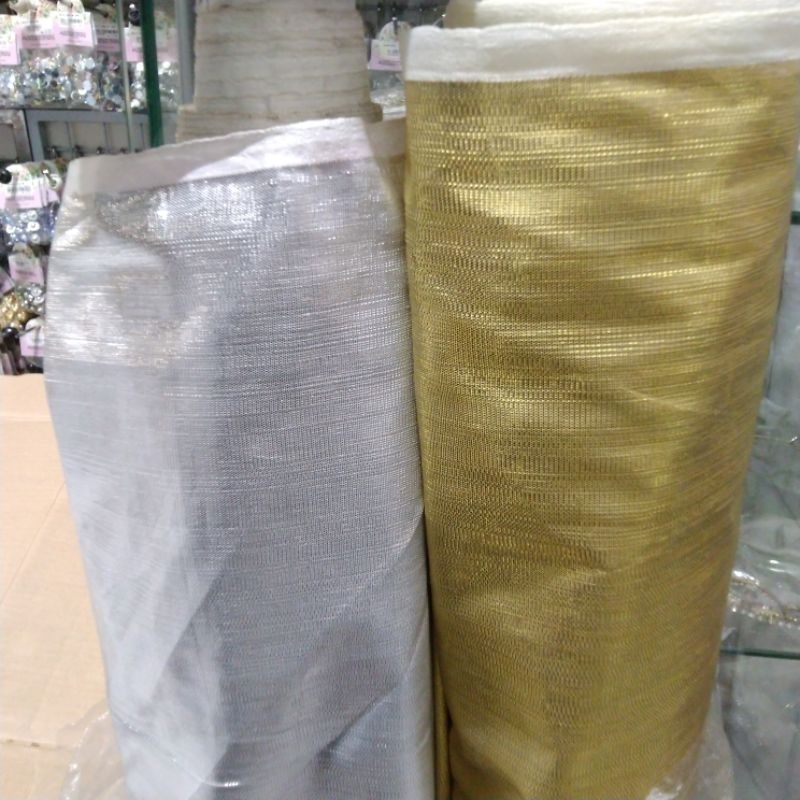 Kain lame | kain dekorasi metalik | kain lame silver | lame gold |