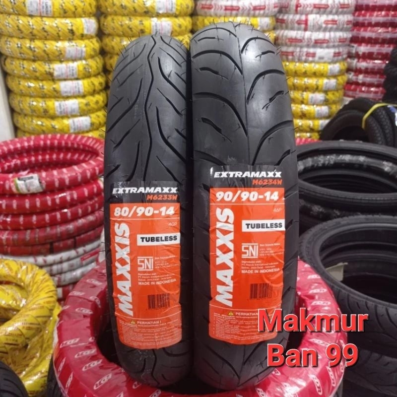 Sepasang Ban Maxxis 80/90-14 & 90/90-14 Extramaxx Tubeless
