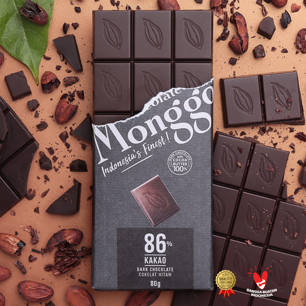 

Chocolate Monggo | Dark Chocolate 86% Cocoa 80gr| Coklat Murni 100% Cocoa Butter | Cokelat Hitam Premium Snack Sehat