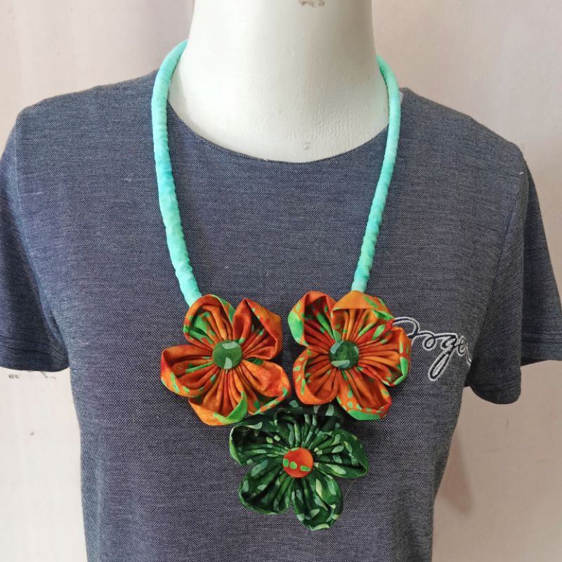 Kalung Batik Bunga Green Series Kalung Etnik Kalung Handmade