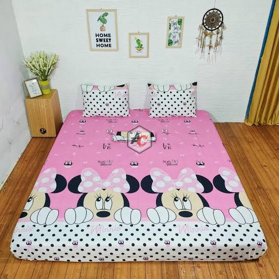 Sprei Katun Supreme motif anak Minnie Mouse Pink