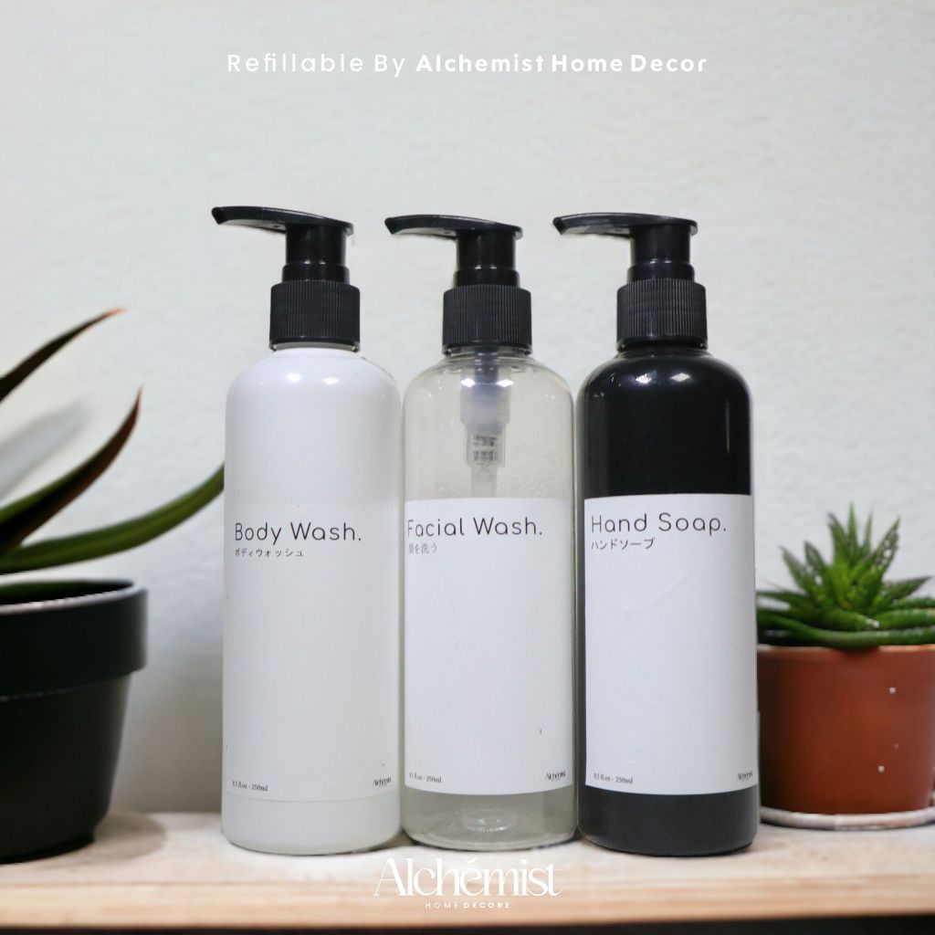 BOTOL PLASTIK 250ML PUMP FREE STICKER MINIMALIS AESTHETIC / BOTOL REFIILLABLE REFILL PUMP 250ML FREE