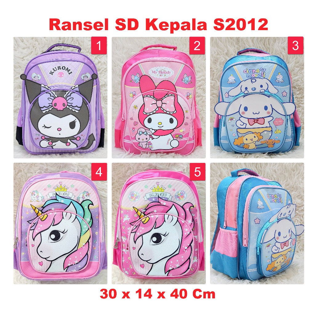 Ransel sekolah SD Unicorn Kepala Tas Anak Backpack school Premium backpack for shool Toko-asemka